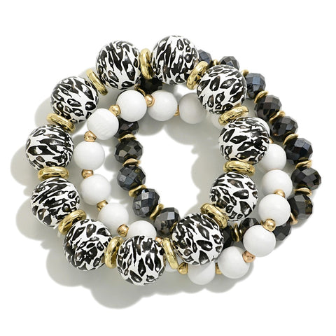 White leopard bead bracelet