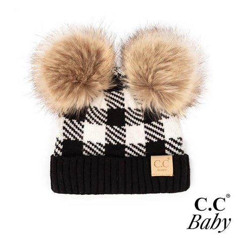 Black white Buffalo plaid CC baby beanie