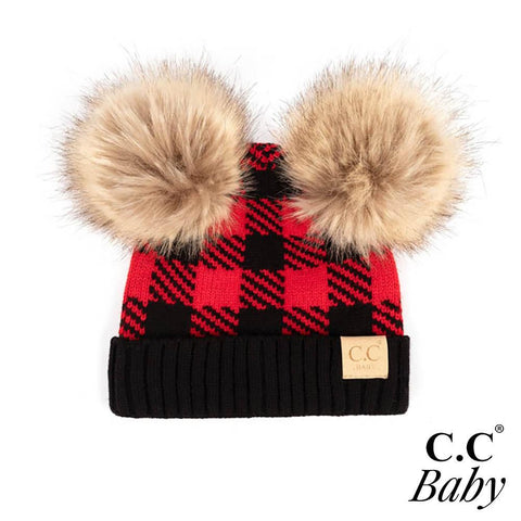 Black red Buffalo plaid CC baby beanie