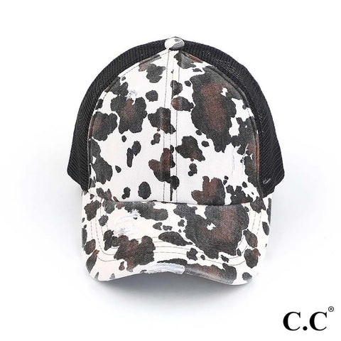 Cow print CC beanie ponytail cap