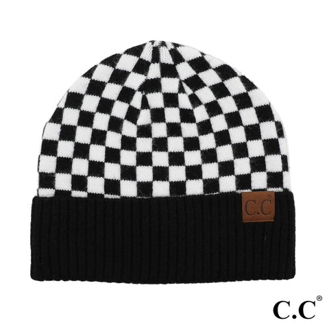Black white checkered CC beanie