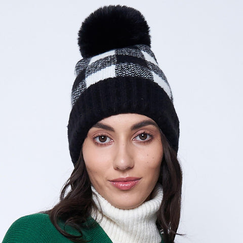 Black white Buffalo plaid sockhat beanie