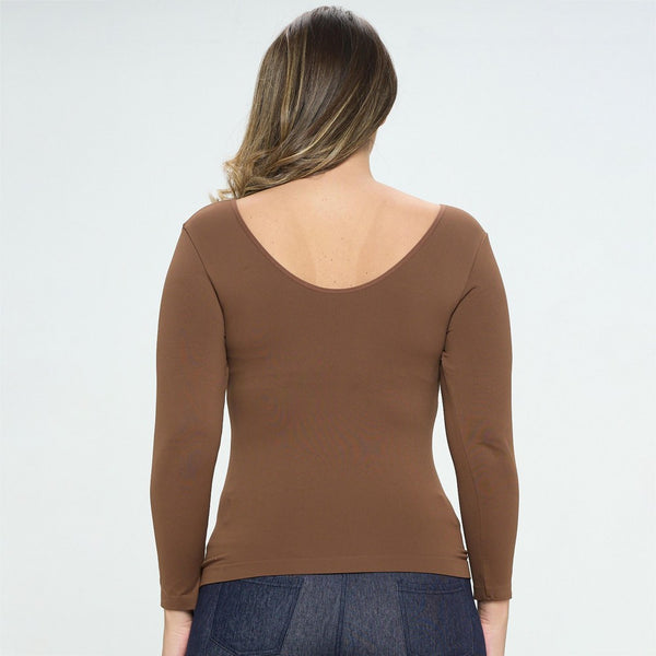Coffee Brown V-neck compression top Plus