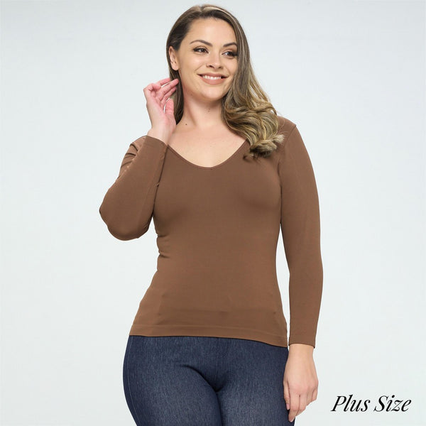 Coffee Brown V-neck compression top Plus