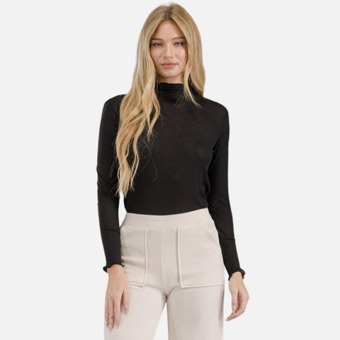 Black turtleneck ruffle sleeve top