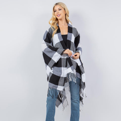 Black White Buffalo Plaid wrap shaw