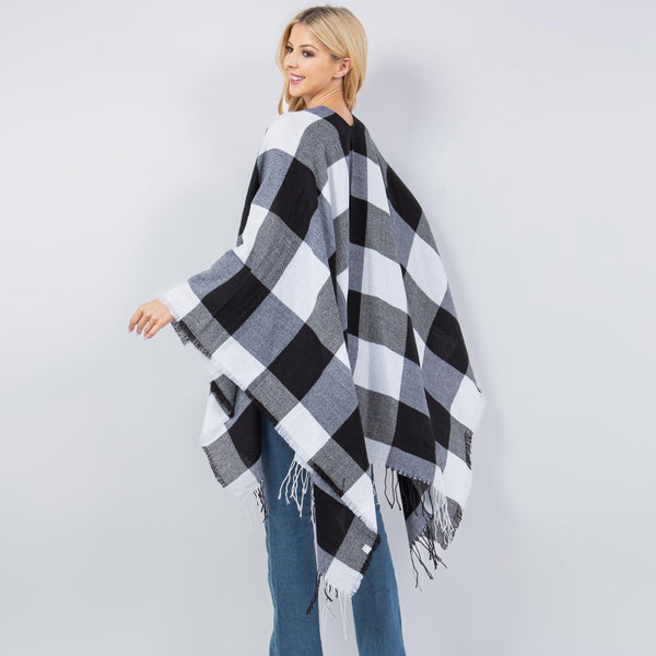 Black White Buffalo Plaid wrap shaw