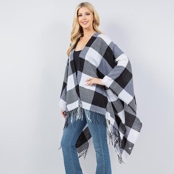 Black White Buffalo Plaid wrap shaw