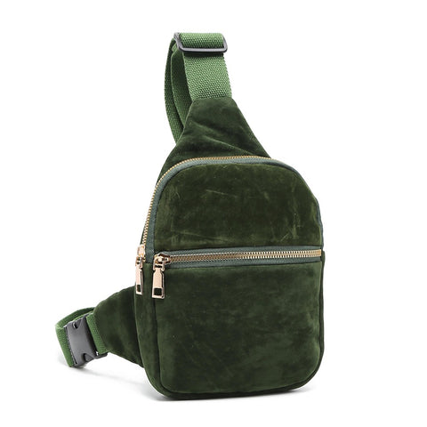 Green velvet sling cross body bag