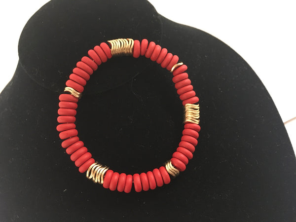 Red gold disc stretch bracelet