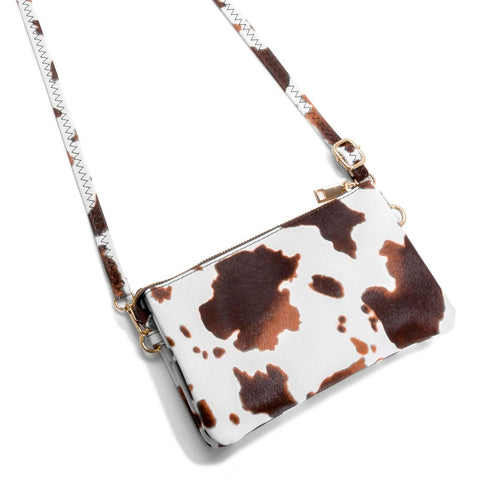 Cow print envelope handbag