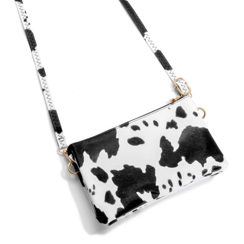 Black cow print envelope handbag