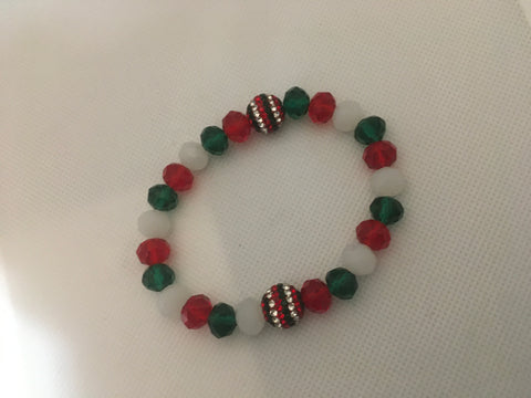 Red green rhinestone Christmas bracelet