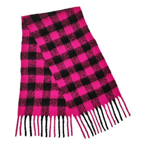 Fuchsia Black buffalo plaid scarf