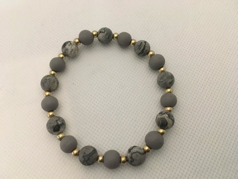 Gray jasper natural stone gold bracelet