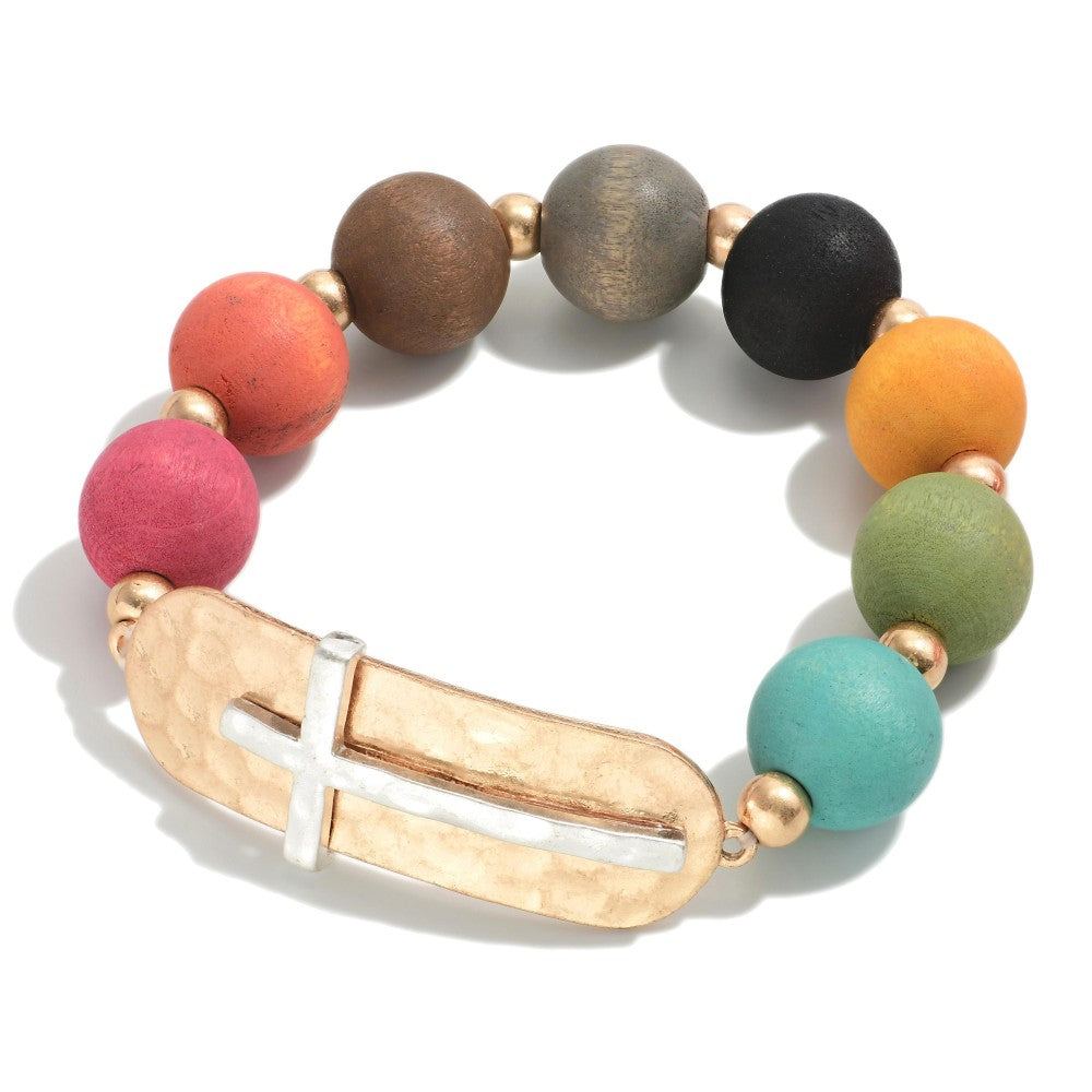 Cross accent multi bead bracelet