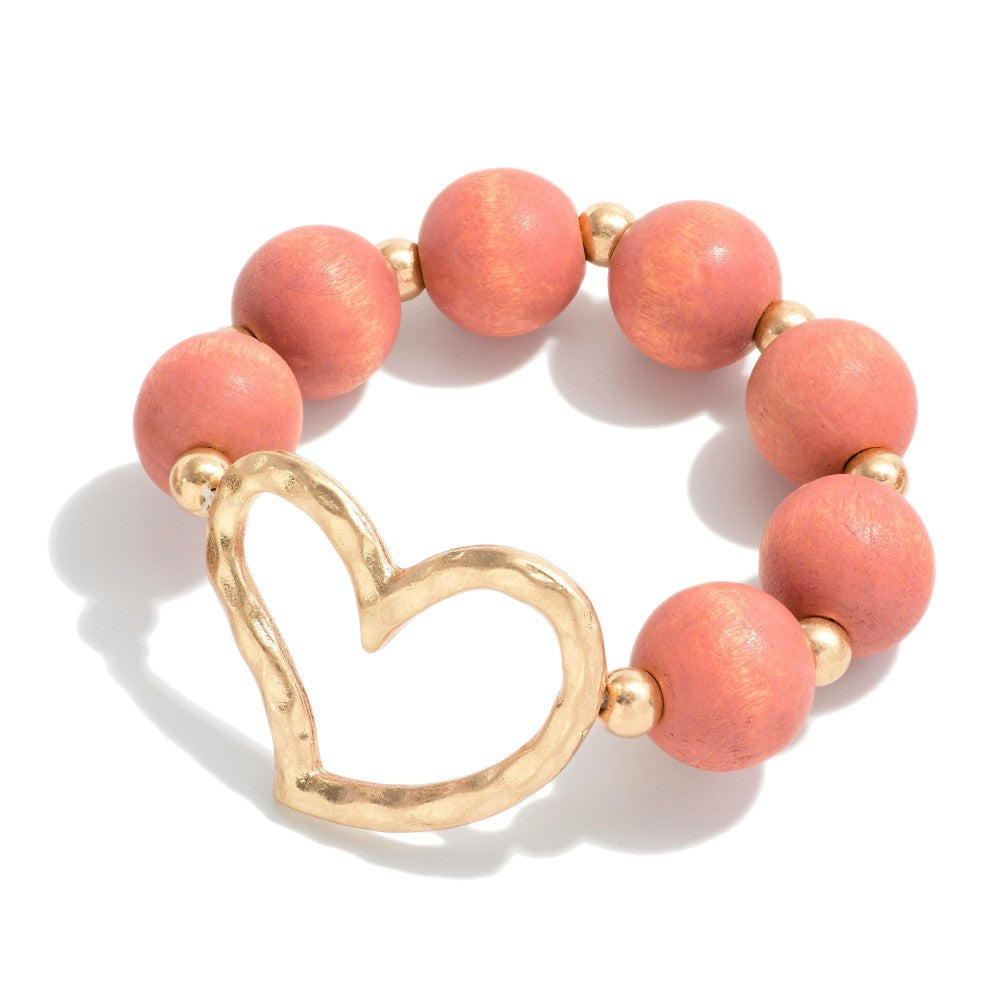 Heart coral chunky bead bracelet
