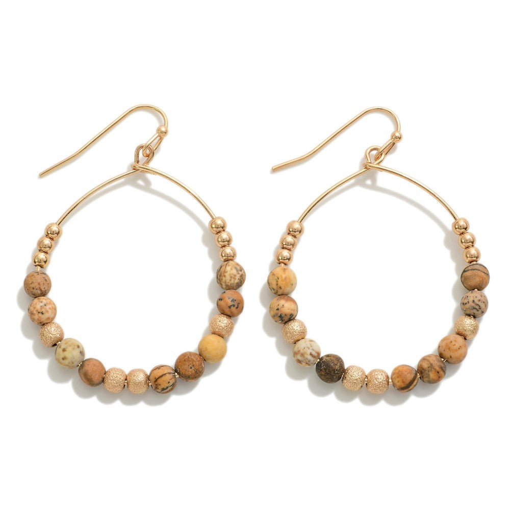 Brown tan jasper bead earrings
