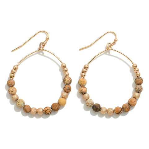 Brown tan jasper bead earrings