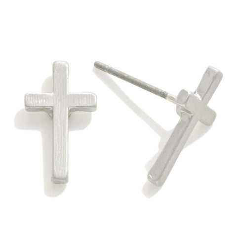 Cross silver metal earrings