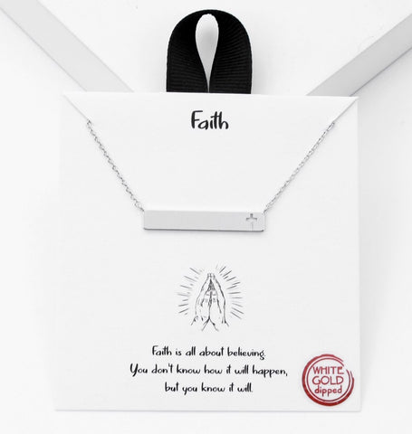 Cross silver bar necklace