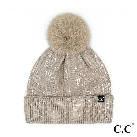 Light taupe Sequin CC beanie