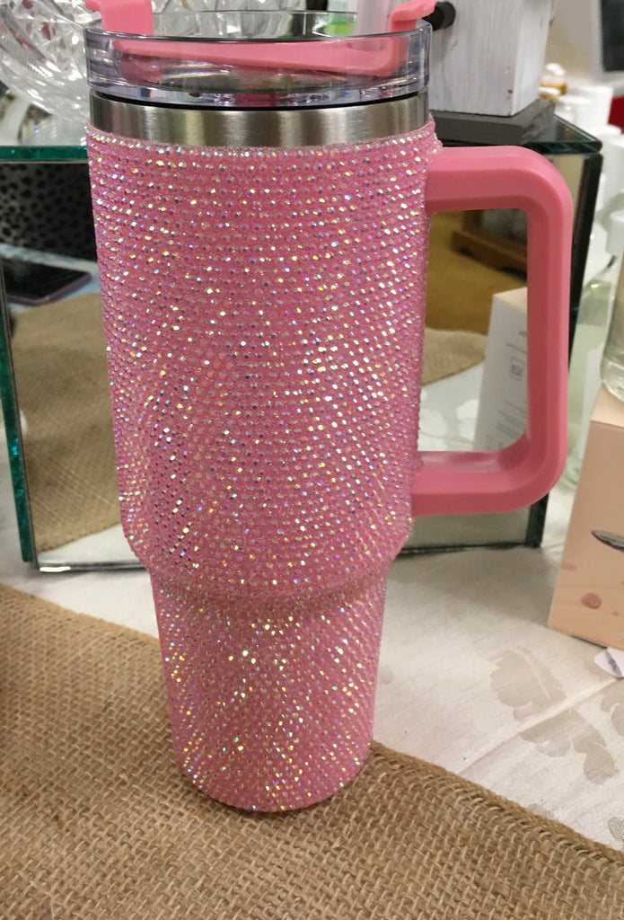 Light Pink Rhinestone 40oz Stainless Tumbler - Main Image
