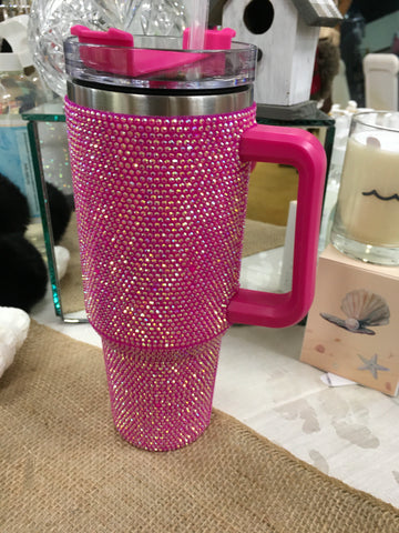 Hot Pink Rhinestone 40oz Stainless Tumbler
