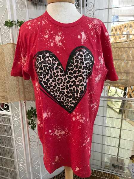 Red Bleached Leopard Valentine Heart Top