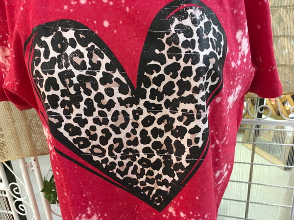 Red Bleached Leopard Valentine Heart Top