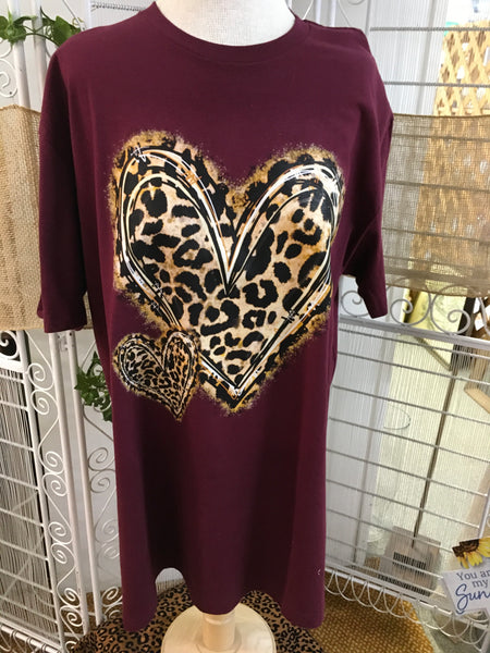 Leopard Hearts Maroon Valentine Top Plus