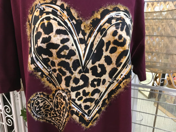 Leopard Hearts Maroon Valentine Top Plus