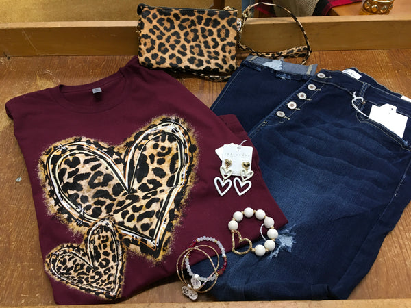 Leopard Hearts Maroon Valentine Top Plus