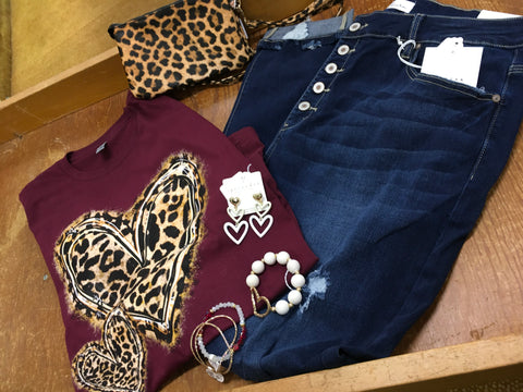 Leopard Hearts Maroon Valentine Top Plus