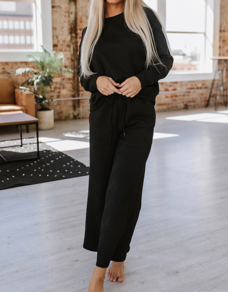 Black Textured Wide leg pant Set outfit