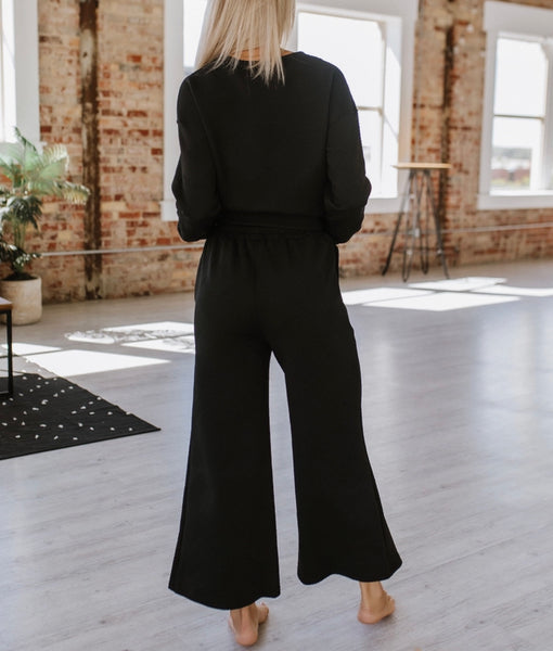 Black Textured Wide leg pant Set outfit