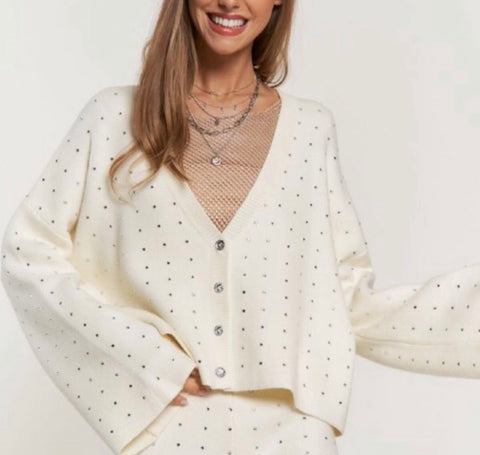 Cream Rhinestone Accent Cardigan