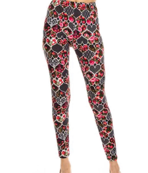 Black multi heart design leggings