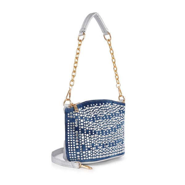 Blue silver Rhinestone crossbody handbag