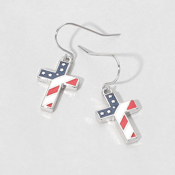 American Flag Cross Earrings