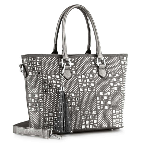 Pewter Checkerboard Design Tote Handbag
