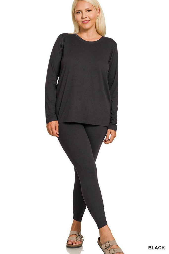 Black Microfiber Top And Leggings Set Plus
