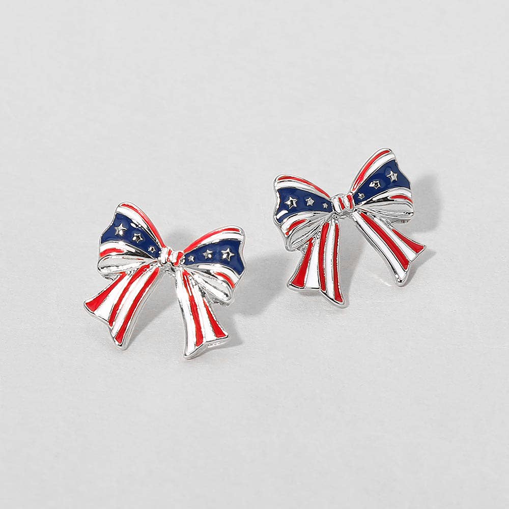 American USA Flag Enamel Bow Stud Earrings