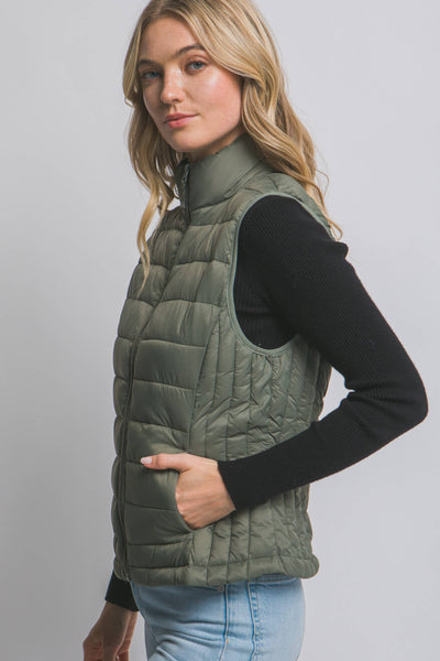 Green Lightweight Down Packable Puffer Vest