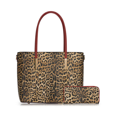 Red Cheetah Print Handbag with Matching Wallet