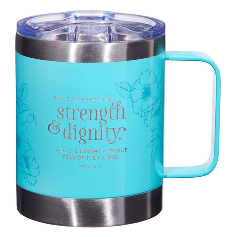Mug SS Camp Teal She is Clothed with Strength Prov. 31:25