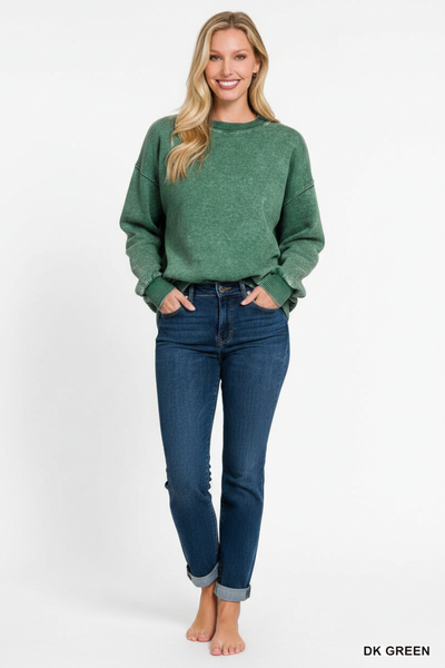 Dark Green Acid Wash Zenana Oversized Sweatshirt