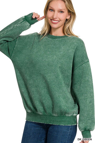 Dark Green Acid Wash Zenana Oversized Sweatshirt