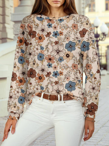 Khaki Floral Print Loose Top
