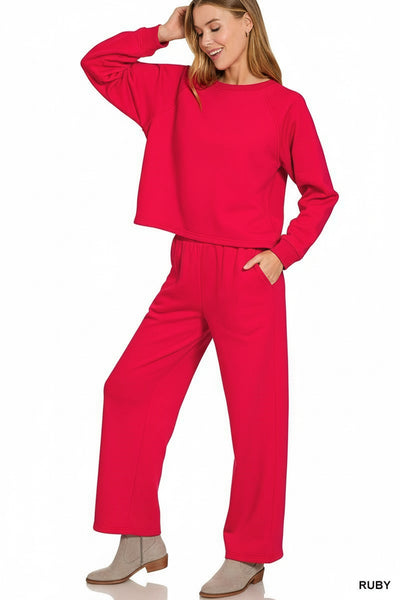 Ruby Red Fleece Top And Sweatpants Set